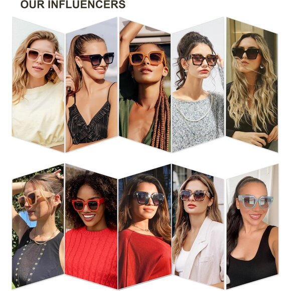 Women's Luxury Large Vintage Oversized Red Square Eyes Protecting Sunglasses - Picture 3 of 5